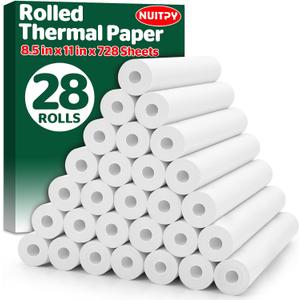 28 Rolls Thermal Printer Paper, 8.5in x 11in US Letter Size, BPA-Free Quick-Dry Thermal Printing, Thermal Paper Compatible with Most Inkless Portable Printer for Home, Office, School(About 728 Sheets)
