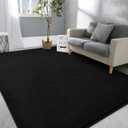 Hutha Large Area Rugs for Bedroom Living Room, 6x9 Black Solid Fluffy Super Soft Memory-Foam Furry Bedside Carpets, Modern Indoor Floor Rug Aesthetic Minimalist Rug for Kids Girls Boys Home Decor