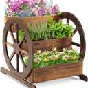 Beeveer 3 Tier Wooden Wagon Planter Box 24" x 24.5" x 22.5" Garden Planter for Outside Wood Planter Box with Drainage Holes Decorative Planters for Patio Garden Balcony Vegetables Flowers Herbs