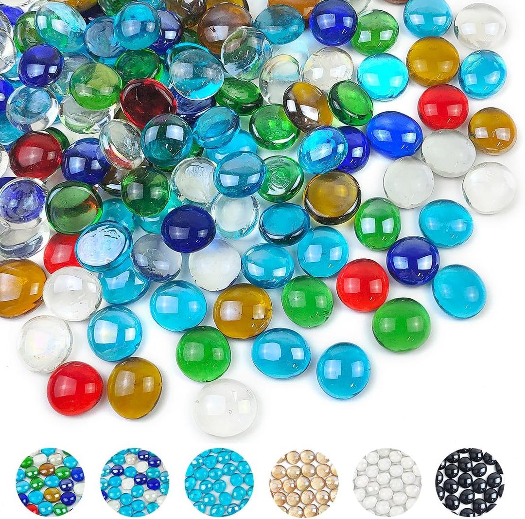 Glass Beads for Vases, 1lb Flat Glass Pebbles, 100 Pcs Glass Marbles Gemstone Aquarium Rocks Multiple Color Choices Home Decor Rocks