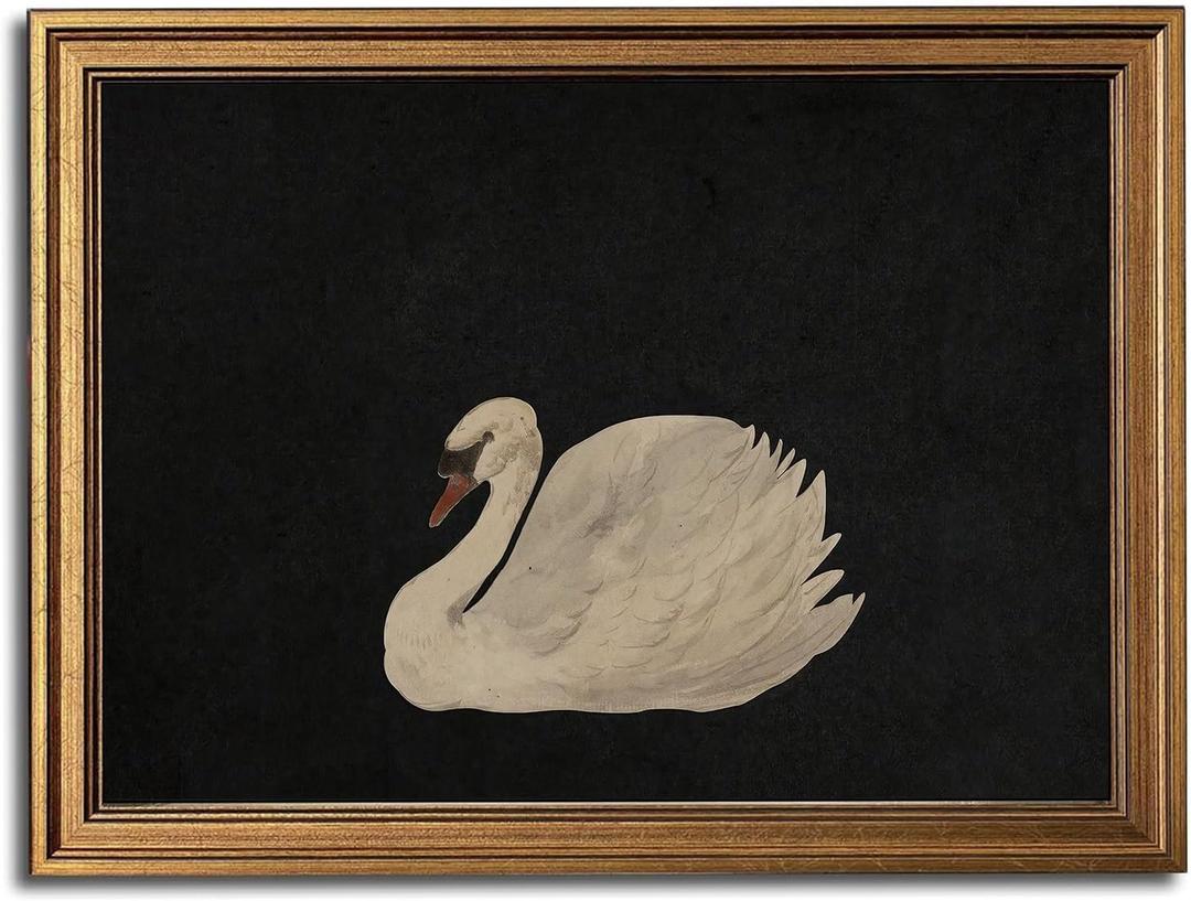 Gold Framed Wall Art Vintage Canvas Wall Art Grace Swan Rustic Animal Artwork Prints Picture for Living Room Bedroom Farmhouse Bathroom Office Decor, 12x16