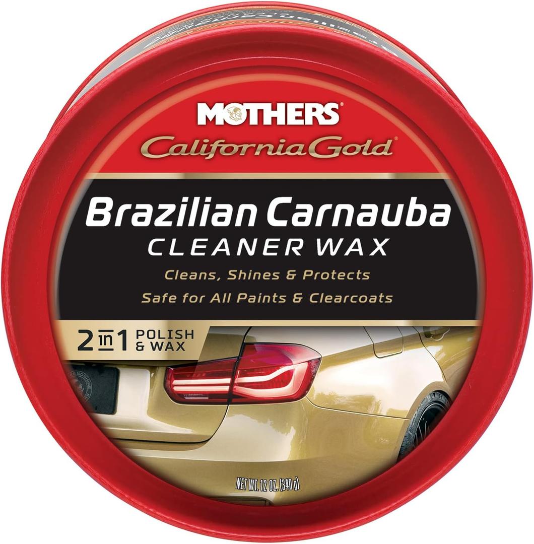 Mothers California Gold Brazilian Carnauba Cleaner Wax, 12 oz. Paste  Cleans & Waxes in One Step, Removes Oxidation & Swirls, Premium Carnauba Shine & Protection for All Paint Finishes (05500)