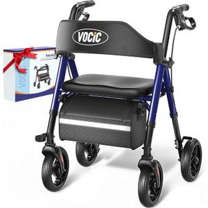 VOCIC Walkers for Seniors, Z21 Rollator Walker with Seat Supports 350lb, 8" Big Wheels for All Terrain, Ergonomic Arc Seat & 6" Ultra Backrest Foldable Walker, Dual Height Adjustment, Lightweight 2025