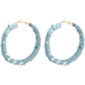 Large Big Circle Denim Hoop Earrings Round Jeans Cloth Exaggerated Cool Statement Jewelry for Women (65mm)