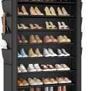 Shoe Rack with Cover, 8 Tier Tall Shoe Organizer Storage for 36-45 Pair Shoes and Boots Large Shoe Storage Shelf Free Standing Shoe Rack for Closet, Front Door Entrance, Dorm, Garage (Black)