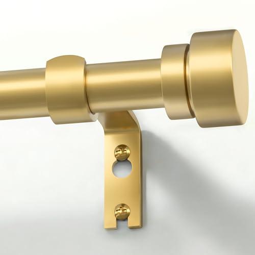 PORTRES Gold Heavy Duty Curtain Rods for Windows 66 to 120 Inches Adjustable Length 1" Diameter Brass Curtain Rod with Modern Decorative Finials for Outdoor Bedroom Kitchen Living Room