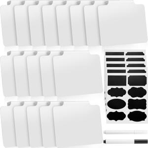 Chinco 25 Pieces Basket Labels Clips Removable Bin Tags Includes 18 Kitchen Bin Label Holders PVC Clip Basket Tags with 2 Chalk Markers and 5 Sheets Chalkboard Tags for Organization(White Board)
