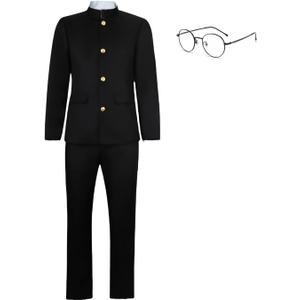 Mens Japanese School Uniform Black Long Sleeve Jacket Anime Cosplay Costume Halloween Long Pants Full Set