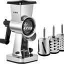 LHS Rotary Cheese Grater Stainless Steel Manual Cheese Shredder Grater Walnuts Grinder with 3 Interchangeable Drum Blades for Chocolate, Cheese and Nuts