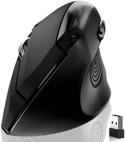 memzuoix Wireless Ergonomic Mouse,Upgraded 2.4G Optical Cordless Mice with 800/1200/1600 DPI,Vertical Computer Wireless Mouse for Laptop,Mac,PC,Desktop (for Right Hand,Large)-Black