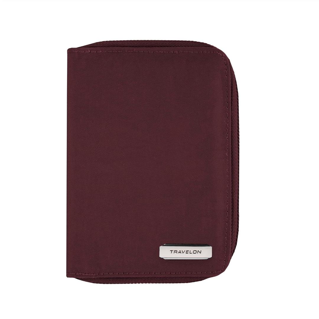 Travelon RFID Blocking Passport Zip Wallet (4.5W x 6H x 0.75D, Dark Bordeaux)