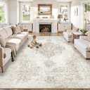 8x10 Area Rugs for Living Room, Washable Vintage Boho Neutral Medallion Rug Non Slip Low Pile Floor Carpet for Bedroom Dining Room Home Office (Beige, 8'x10')