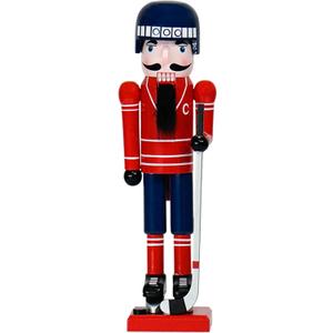 Ice Hockey Player Nutcracker Christmas Decorations - 14 Inch Handmade Wooden Figures with Hockey Stick Helmet Skates for Mantle Shelf Tabletop Home Christmas Holiday Ornaments Gifts