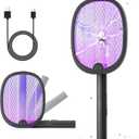 YISSVIC Electric Fly Swatter Foldable Bug Zapper Racket 2 in 1 Mosquito Killer with Purple Attractant Light Rechargeable 1800mAh for Indoor Home Backyard Patio Camping (Black)