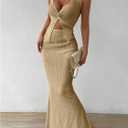 SOLY HUX Women's Two Piece Outfits Twist Front Halter Cami Tops and Skirt Summer Set (Beige, XL)