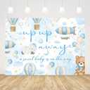 7x5ft Up Up and Away Baby Shower Backdrop A Baby is On The Way Photography Background Blue Hot Air Balloon Travel Begins Adventure Awaits Baby Shower Party Banner Photo Supplies Studio Props