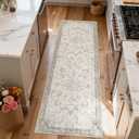 jinchan 2x6 Vintage Runner Rug for Hallway Washable Kitchen Runner Floral Distressed Design Non Slip Thin Indoor Floor Cover Low-Profile Throw Carpet for Entryway Bathroom Bedroom Porch, Taupe