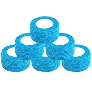 Kuanfine 6 Pack 1 Inches Self Adhesive Bandage Wrap Vet Wrap for Pets, Stretch Self Adherent Tape Cohesive Wrap for Athletic, Sports, Wrist and Ankle(Blue)