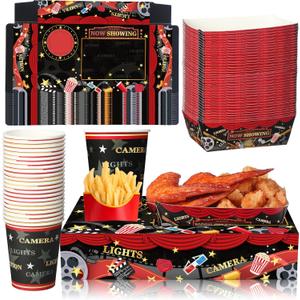 72 Pcs Movie Night Party Supplies Snack Trays Boxes with Disposable Paper Food Cups Combo Trays Cardboard Popcorn Drink Candy Holder for Kids Birthday Cinema Party Favors