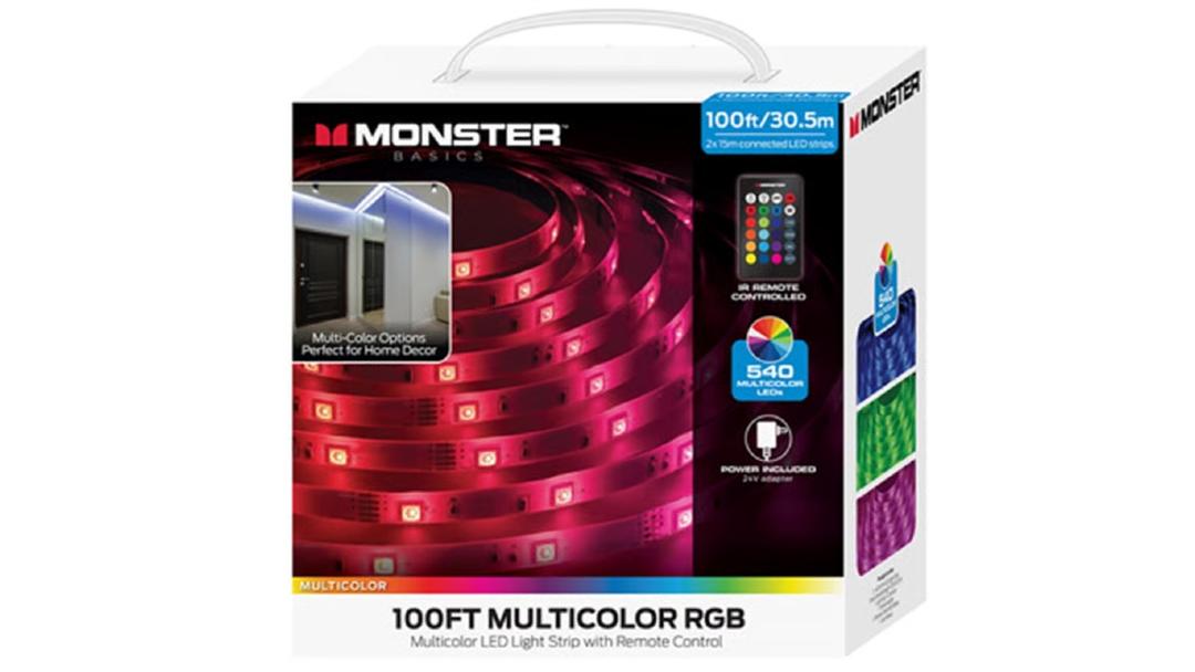MONSTER Multi Color LED Strip + Adapter, 100 ft