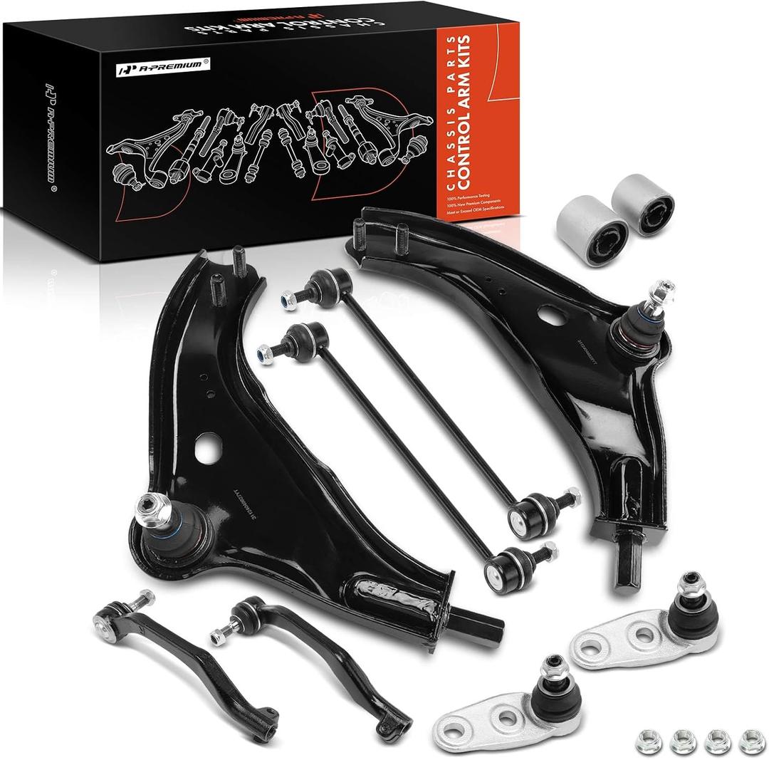 A-Premium Set of 10, Front Lower Control Arm & Bushing, Sway Bar Link, Lower Ball Joint, Outer Tie Rod End, Compatible with Mini Cooper 2007-2015, L4 1.6L Only