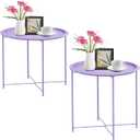 Garden 4 you End Table 2 PCS Metal Side Table Purple Round Folding Tray Cyan Sofa Small Accent Fold-able Table, Round End Table Tray, Next to Sofa Table, Snack Table for Living Room and Bed Room, 19.5''H