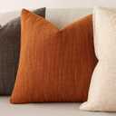 Foindtower Set of 2 Decorative Textured Burlap Linen Throw Pillow Covers Farmhouse Boho Cushion Cover Solid Accent Pillowcase for Couch Sofa Bed Living Room Home Decor,1818 Inch,Burnt Orange (Gold Flame)