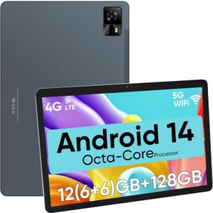 weelikeit 10.1'' Android 14 Tablet 128GB Storage+12(6+6) GB RAM 1TB TF Octa-Core, 2K Display, 6000mAh, 4G-LTE Android Tab, Bluetooth 5.0+2.4G/5G WiFi Tablet, 13MP+8MP, GPS, Type-C, Metal Body, Gray