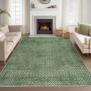 Valenrug Washable Rugs 5x7 - Stain Resistant Area Rugs for Living Room, Non Slip Backing Printed Rugs for Bedroom, Folable Machine Washable Area Rug(TH009-Green, 5'x7') (5' x 7' (Rectangular), 06-green)