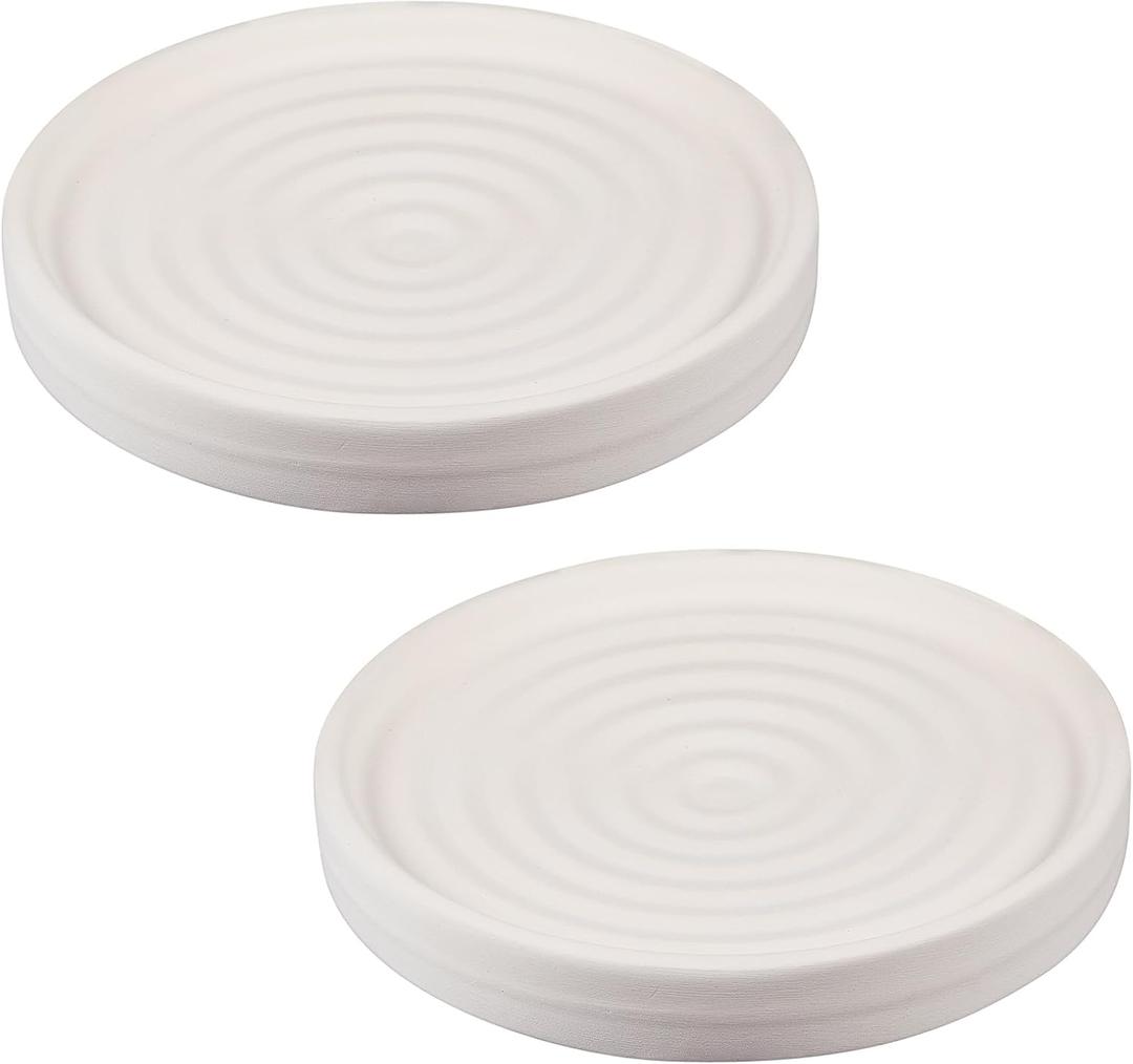 Thenshop 2 Pcs Diatomite Round Soap Dish Stones Holder, Quick Dry Circular Soap Bar Tray Diatomaceous Absorbent Water Bathroom for Hand, Sponge Organizer, Beige White
