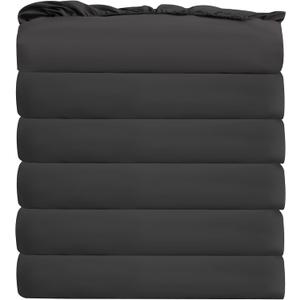 Bulk King Fitted Sheet Only Deep Pocket 6 Pack, Quick Sort Bottom Bed Sheets Color-Coded Label Threads, Soft Brushed Microfiber Hotel Motel Airb&bs Essentials for Hosts(Black, 78"x80")