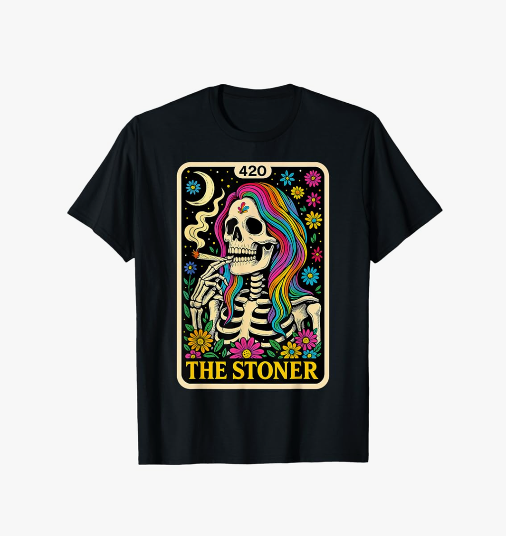 The Stoner Tarot Card Skeleton 420 Cannabis Weed Lover T-Shirt Size 3XL