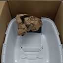 IRIS USA Cat Litter Box Large with Front Door Flap, Covered Enclosed Litter Box Enclosure with Scoop, Handle & Buckles for Portability & Privacy, Hidden Litter Pan, Navy