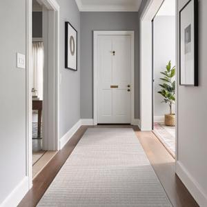 Beverly Rug Easy Jute Off White Runner Rug 2x7 Solid Washable Durable Outdoor Indoor Area Rugs for Living Dining Patio Office Stain Resistant Non Shedding Casual Indoor Outside Carpet 2 x 7 Off-White