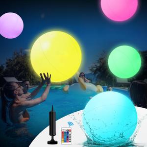 Pool Toys, 5 Packs Light Up Beach Balls, 16" LED Glow in The Dark Beach Balls with 16 Colors Lights and 5 Light Modes,with Remote Control for Adults Outdoor Pool Party Games (white)