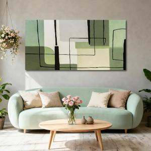 YETHEN WAL Sage Green Geometric Wall Art Abstract Line Art Canvas Prints Minimalist Wall Decor for Living Room Bedroom Office 20x40 Inch