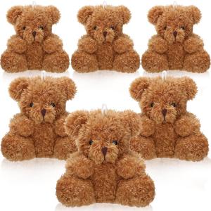 6 Pieces Mini Bear Plush Stuffed 4 Inch Small Bear Bulk Animal Toys for Baby Shower Party Favors Tiny Soft Doll Gifts for Graduation Keychain Bag Charm Supplies(Brown)
