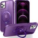 PIXIU Strong Magnetic for iPhone 12/12 Pro case Compatible with Mag-Safe, Built-in Invisible Stand,Military Shockproof Slim Protective Matte Phone Cover for iPhone 12/12 Pro 6.1"-Purple