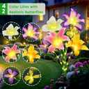 Solar Garden Lights 6 Pack 24 Lily Flowers with Butterfly Decor, Gifts for Mom Woman Birthday Solar Flower Lights for Outside,Cemetery Flowers for Grave - Decorative Lilies for Yard, Patio, Pathway