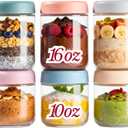 CATIFLIN 6-Pack Overnight Oats Containers with Lids, 16oz & 10oz Glass Mason Jars, Airtight Wide-Mouth Food Storage Containers for Meal Prep, Yogurt, Salad, Snacks, Chia, and Baby Food