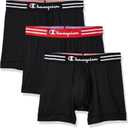 Champion Men's Cotton Stretch Boxer Brief, Black(Black/Red/Black), S