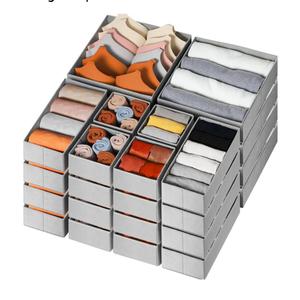 Criusia Drawer Organizer Clothes 24 Pack, Fabric Closet Organizers and Storage Bins for Underwear Sock, Odorless Dresser Drawer Dividers for Baby Nursery Organization (Grey) Criusia Drawer Organizer Clothes 24 Pack, Fabric Closet Organizers and Storage Bins for Underwear Sock, Odorless Dresser Drawer Dividers for Baby Nursery Organization (Grey)