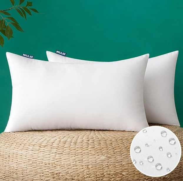 MIULEE Pack of 2 16x24 Inch Outdoor Pillow Inserts Waterproof Decorative Throw Pillow Insert, Rectangle Lumbar Garden Pillow Form for Patio Sofa Couch
