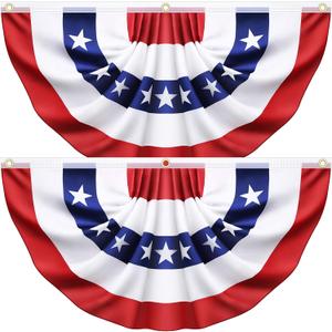 2 Pack 3x6 Ft American Pleated Fan Flag, USA Patriotic Flag Bunting Half Fan Banner for Outside Red White and Blue Decor Memorial Day Independence Day 4th of july Decorations