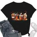 Pumpkin Spice Coffee Latte Shirt Womens Halloween Shirts Cute Spooky Season Short Sleeve Tops, Small