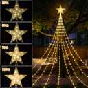 Christmas Decorations Star String Lights, 288 LED Waterfall Christmas Tree Lights with 7" Star Topper, USB Powered 8 Modes Indoor Outdoor String Lights for Xmas New Year Home Holiday - Warm White