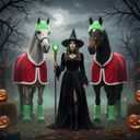 Paterr 7 Pcs Christmas Horse Accessory Set Xmas Santa Elf Horse Cape Halters Leg Wraps Hat Tack Costume Set (Red, Green)