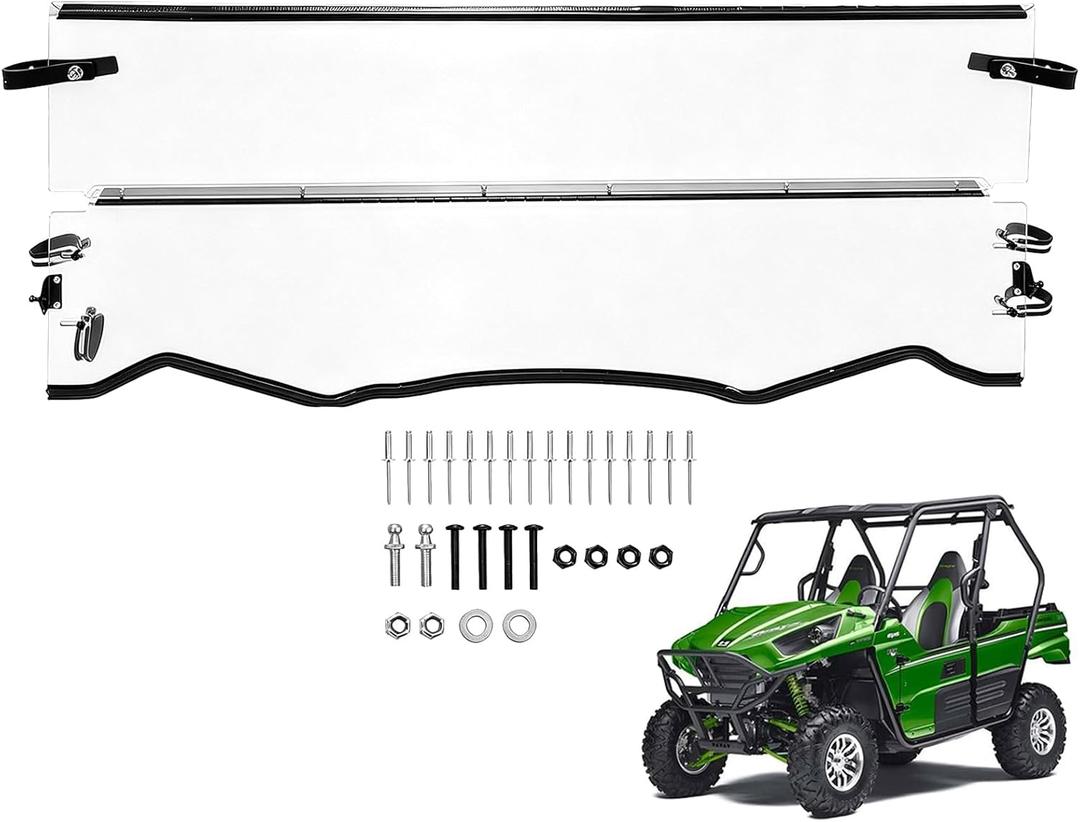 2-IN-1 Folding Windshield Replacement for 2016-2024 Kawasaki Teryx 800 KRF800F/ Teryx4 800 KRT800F 4x4 Windscreen Clear