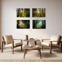 ZXHYWYM Green Forest Canvas Wall Art Sunshine Through Forest Road Picture Prints Morning Sunrise Paintings Nature Landscape Wall Decor Framed(4, (24.00" x 36.00"))