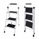 DUMOS Step Ladder, 3 Sturdy Step Stool with AntiSlip Pedal & Comfortable Handrail, Portable Heavy Duty Step Stool for Kitchen, Garage & Outdoor Use, 330lbs, Black